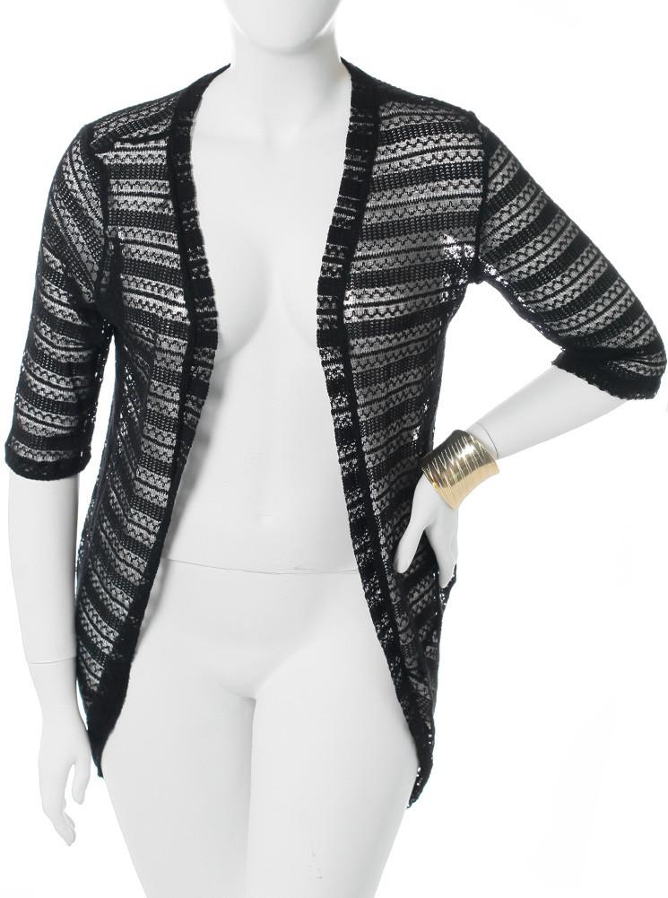 Plus Size Knitted Open Front Black Cardigan