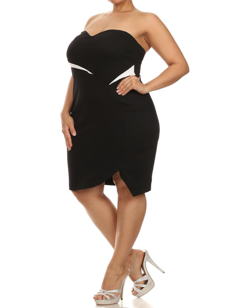 Plus Size Color Block Black Tube Dress