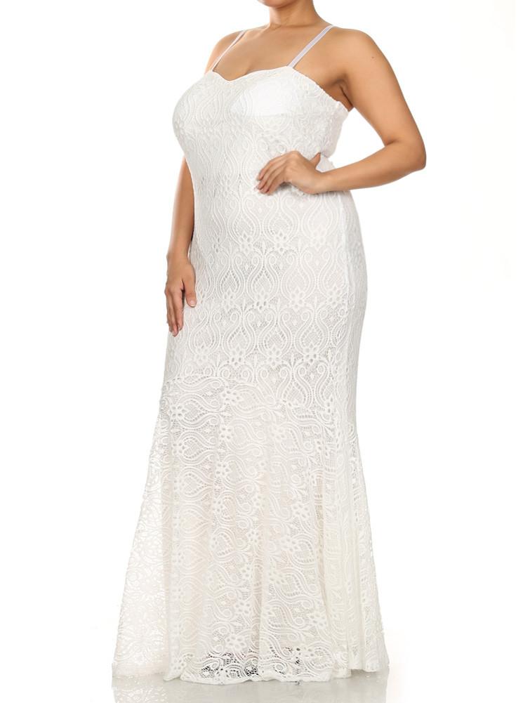 Plus Size Princess Crochet Mermaid White Maxi Dress