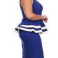 Plus Size Lovely Colorblock Peplum Blue Dress