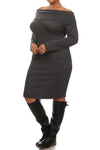 Plus Size Cowl Neck Long Sleeve Fitted Sweater Dress