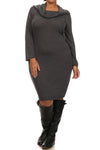 Plus Size Cowl Neck Long Sleeve Fitted Sweater Dress
