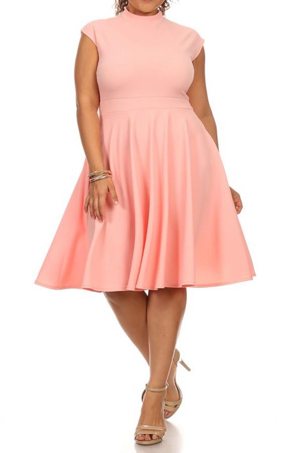 Plus Size Cap Sleeves  Fit And Flare Dress