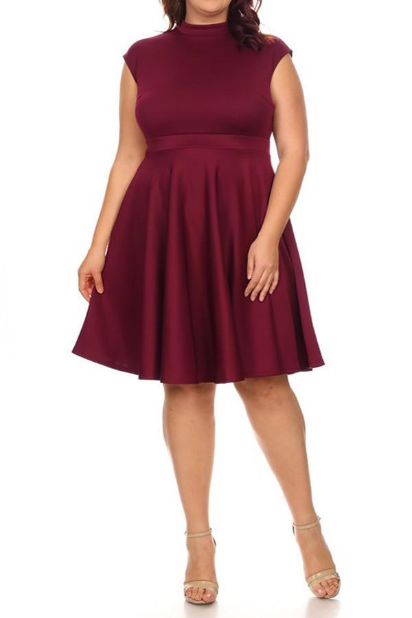 Plus Size Cap Sleeves  Fit And Flare Dress