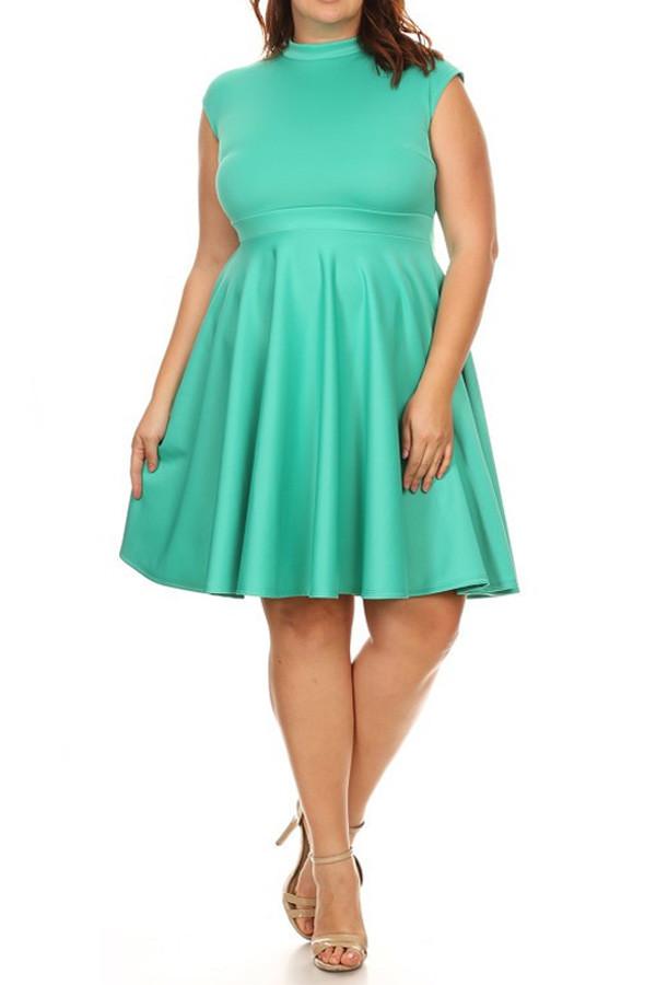 Plus Size Cap Sleeves  Fit And Flare Dress
