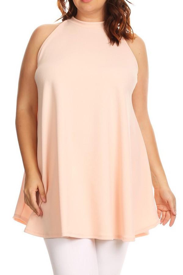 Plus Size Sleeveless Long Body Top With A Mock Neck [SALE]