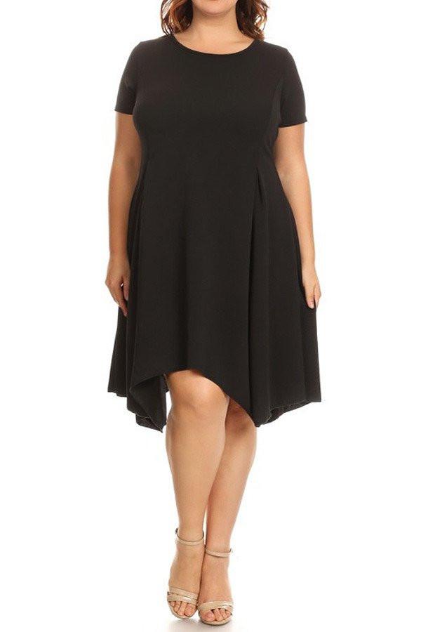 Plus Size Solid Midi Dress In A Fit And Flare Style With A Round Neck