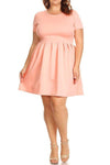 Plus Size Solid Short Dress Flare Silhouette With Short Sleeves