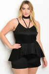 Plus Size Spaghetti Strap Peplum Romper - Black