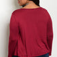 Plus Size Scoop Neck Lace Up Front Long Sleeve Top - Wine