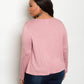 Plus Size Scoop Neck Lace Up Long Sleeve Top - Mauve