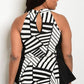 Plus Size Round Neck Sleeveless Print Top - Black White