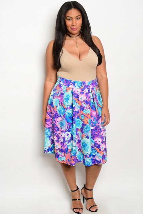 Plus Size Mid Waist Floral Print Midi Skirt [SALE]