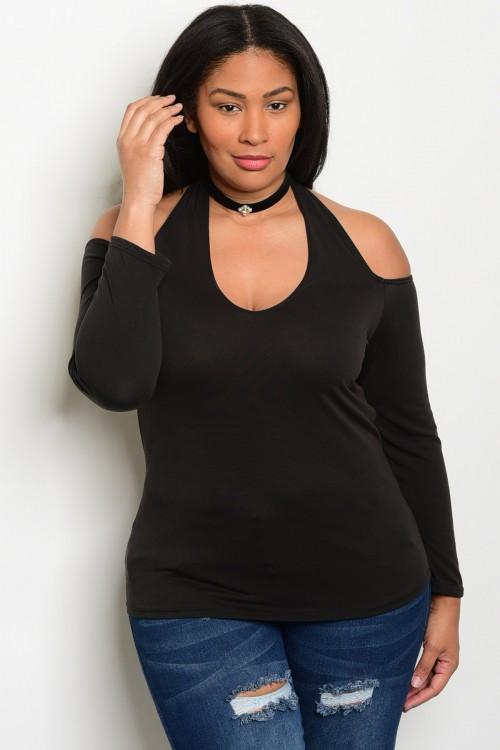 Plus Size Scoop Neck Cold Shoulder Long Sleeve Top