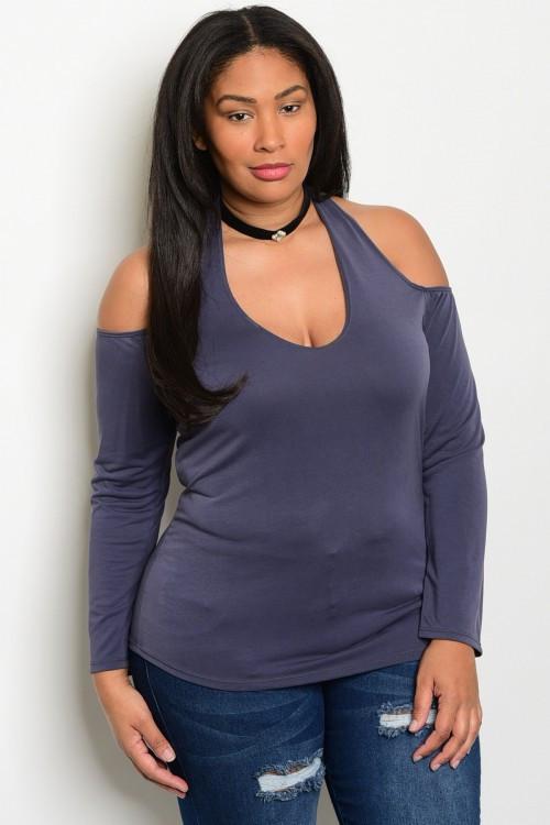 Plus Size Scoop Neck Cold Shoulder Long Sleeve Top