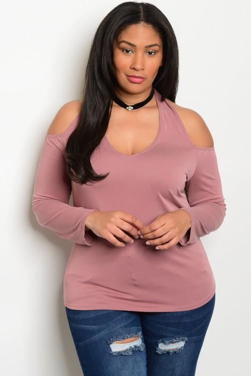 Plus Size Scoop Neck Cold Shoulder Long Sleeve Top