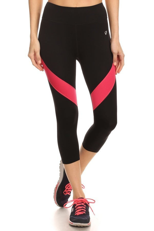Solid Color Banded Mesh Cropped Leggings