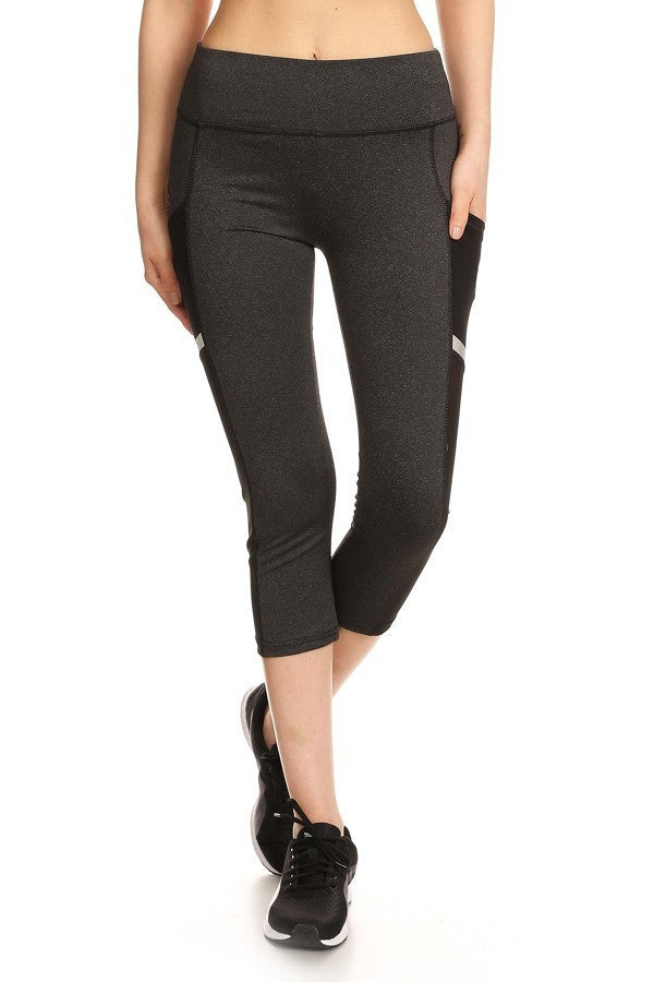 Solid Sports Mesh Cropped Leggings