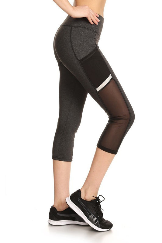 Solid Sports Mesh Cropped Leggings