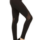 Solid Fitted Style Elastic Mesh Panels Leggings