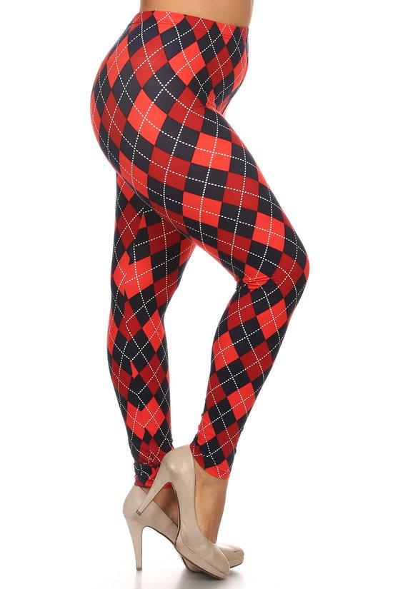 Plus Size Diamond Checkered Print Leggings