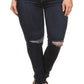 Plus Size Slashed Knee Denim Navy Blue Jeans