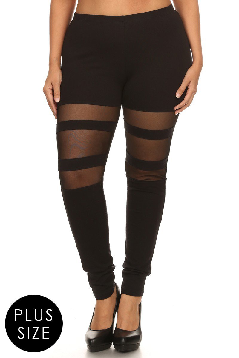 Plus Size Mesh Panel High Waist Leggings