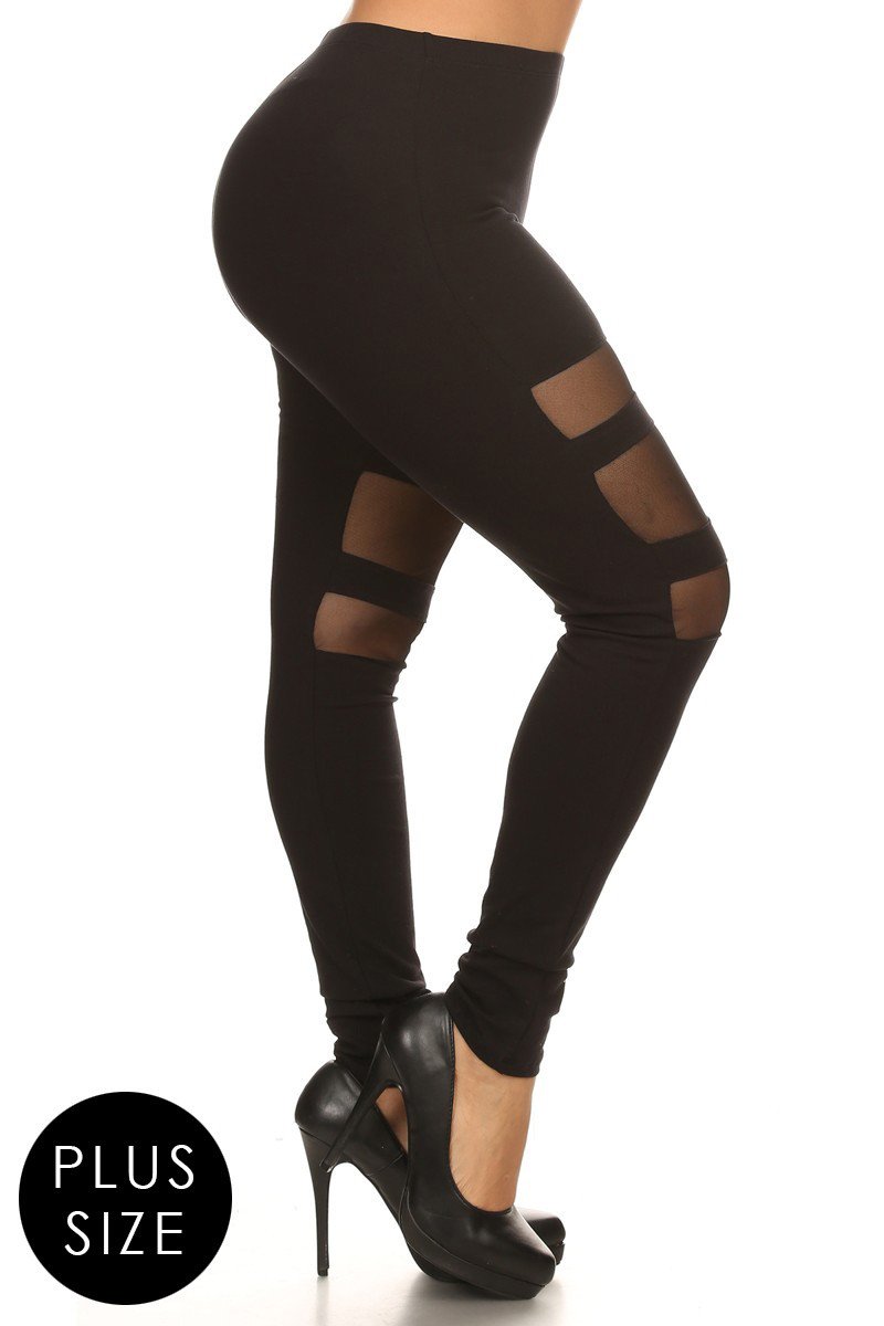 Plus Size Mesh Panel High Waist Leggings