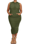 Plus Size Ribbed Kim K Solid Sleeveless Hoodie Midi Dress