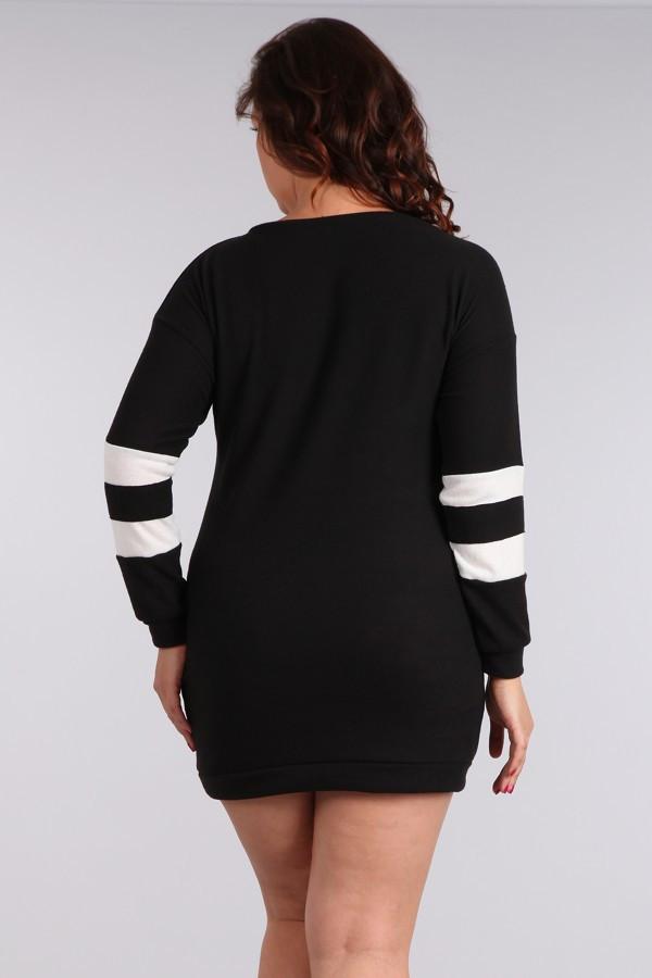 Plus Size Fitted Sweatshirt Dress With Round Neckline - Black