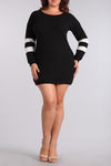 Plus Size Fitted Sweatshirt Dress With Round Neckline - Black