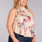 Plus Size Floral Printed Sleeveless Top In A Relaxed Fit - Tan