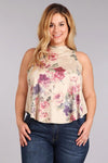 Plus Size Floral Printed Sleeveless Top In A Relaxed Fit - Mauve