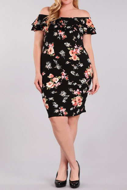 Plus Size Off Shoulder Floral Summer Dress [SALE]