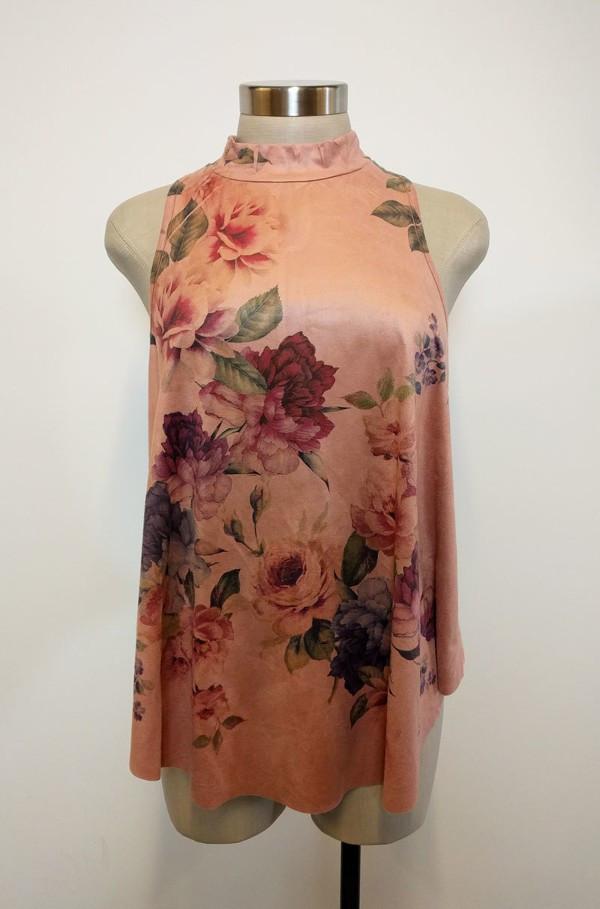Plus Size Floral Printed Sleeveless Top In A Relaxed Fit - Mauve