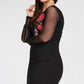 Plus Size Mesh Sleeve Embroidered Rose Dress