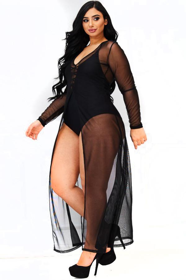 Plus Size Luxury Long Sleeve Mesh Cover Up