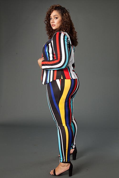 Plus Size Striped Suit Set