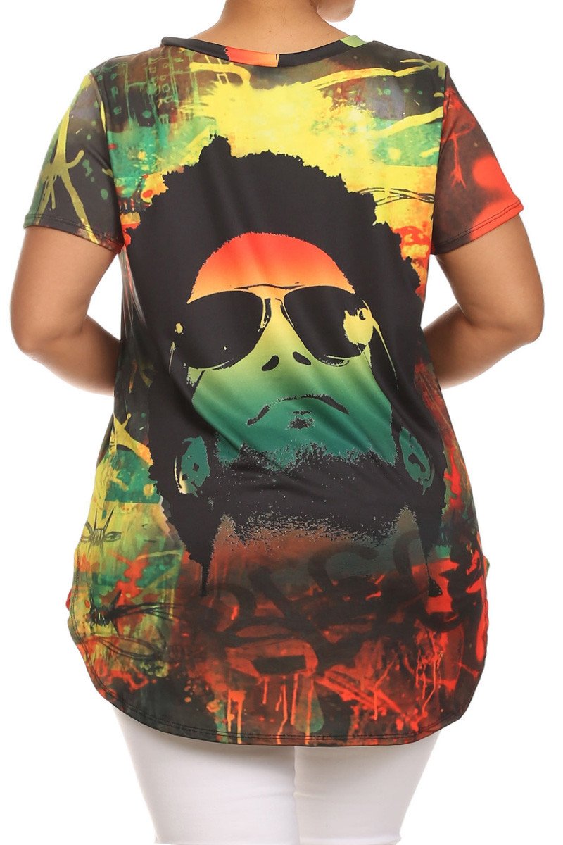 Plus Size Reggae Passion Graphic Rasta Top