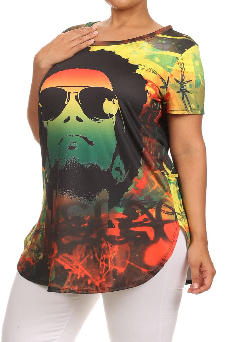 Plus Size Reggae Passion Graphic Rasta Top