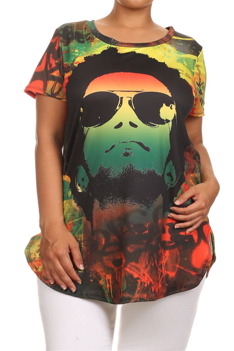 Plus Size Reggae Passion Graphic Rasta Top