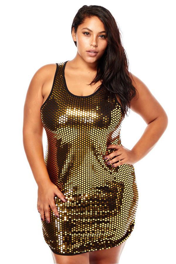 Plus Size Gold Foiled Mini Tank Dress