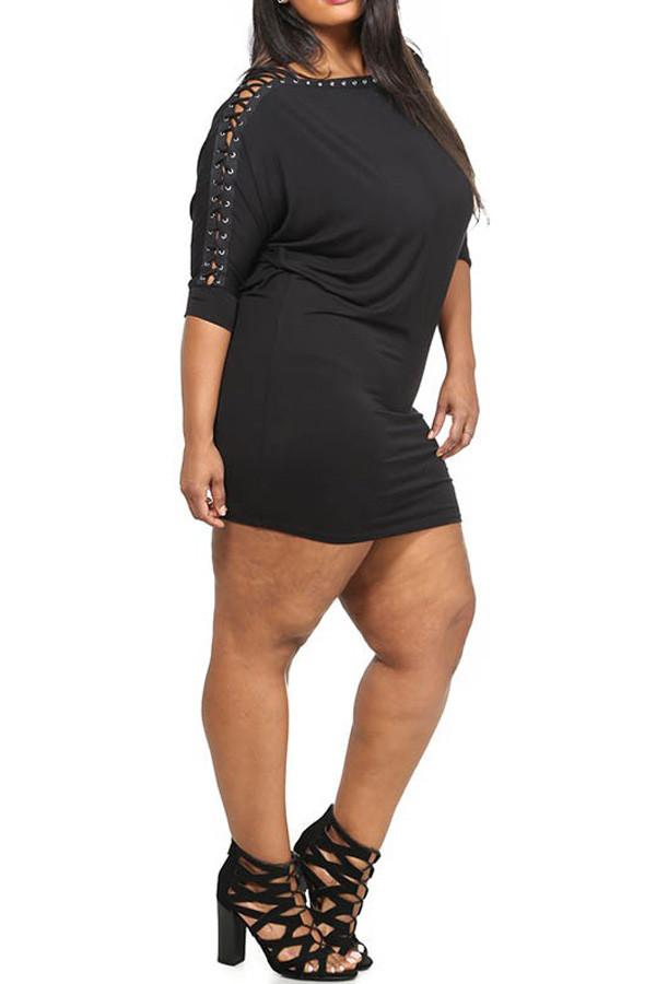 Plus Size Lace Up Sleeves Mini Dress