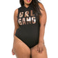 Plus Size GRL GANG Foil Printed Hoodied Bodysuit