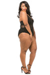 Plus Size Piping Detailed Mesh Bodysuit - Black