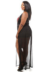 Plus Size Rose See Through Romper Skirt Set
