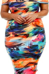 Plus Size Watercolor Tropical Off Shoulder Tube Dress - Multi