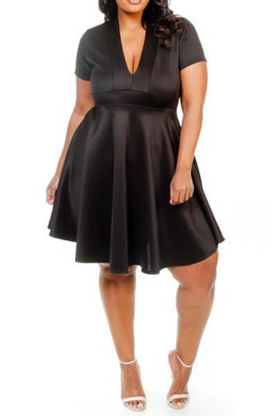 Plus Size Sexy In V Cut Flowy Skater Dress [SALE]