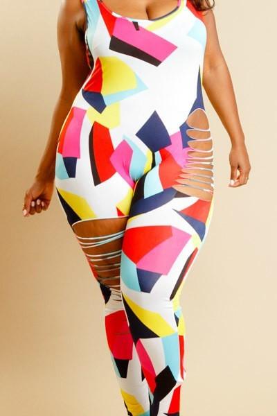Plus Size Sliced Sexy Colorblock Jumpsuit