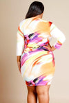 Plus Size Deep V Colorful Watercolor Interchange Dress